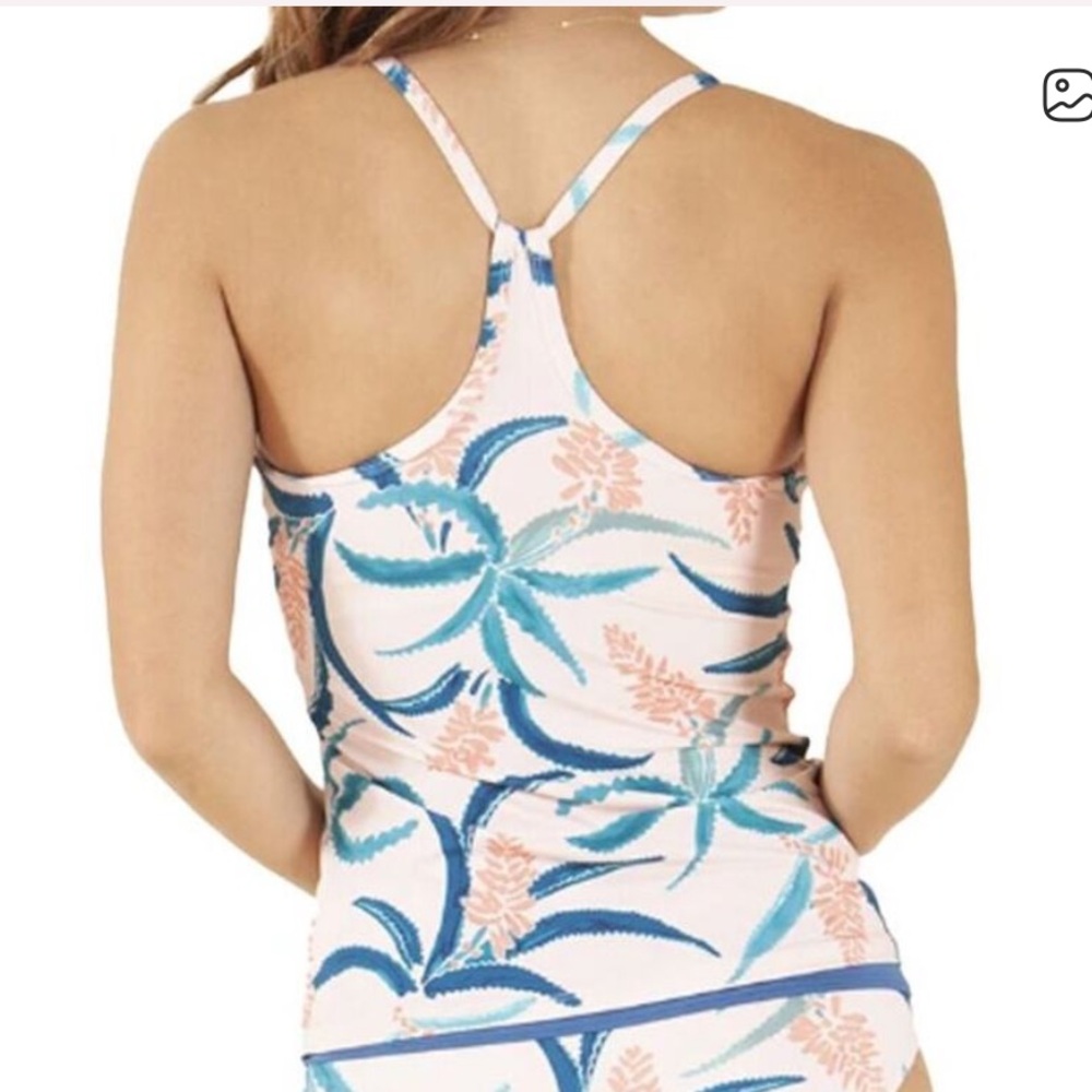 Carve Designs taking top only sz L in Pink with Teal & Coral Leaf Print